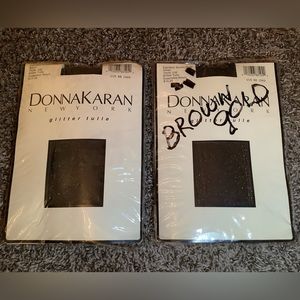Lot of 2 - Donna Karan glitter tulle pantyhose, colors brown/gold, size: S